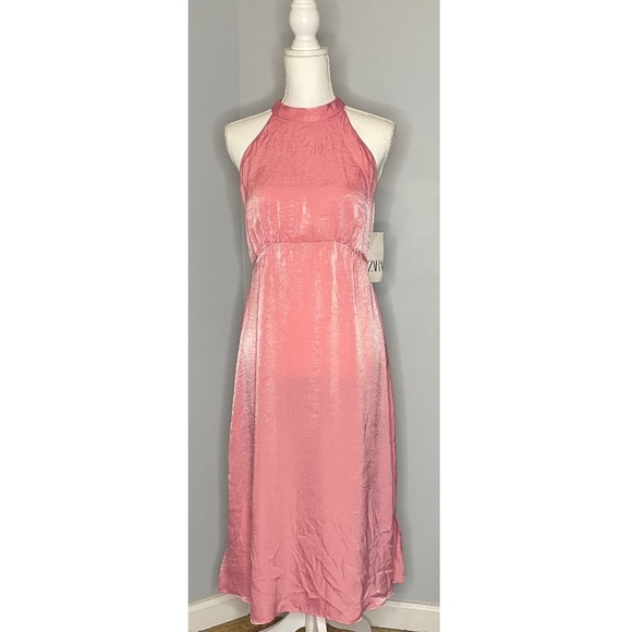 *ZARA* Pink Satin Effect Midi Dress NWT - Picture 5 of 12